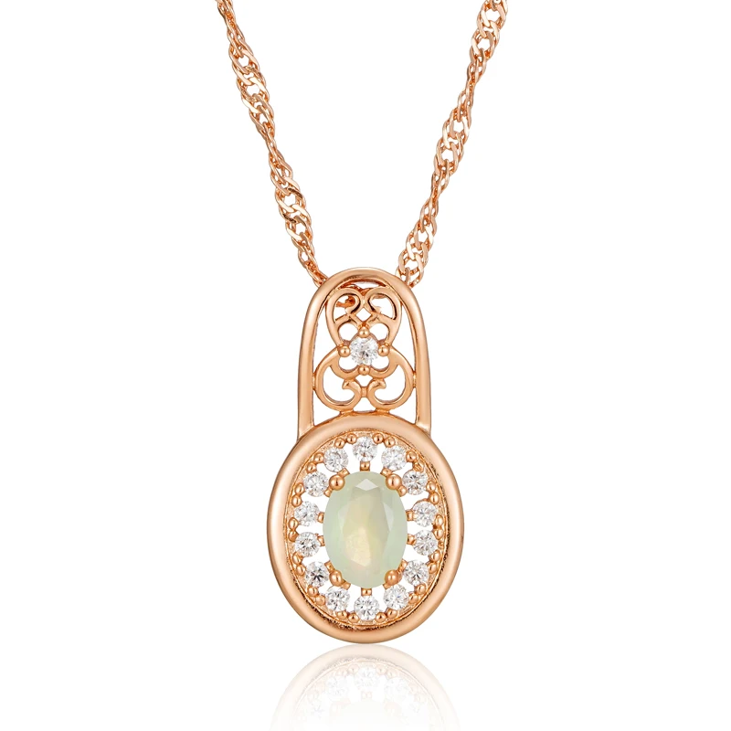 Kinel New Oval Cut Emerald Pendant Necklace Luxury Natural Zircon With 585 Rose Gold Color Flower Ethnic Wedding Daily Jewelry