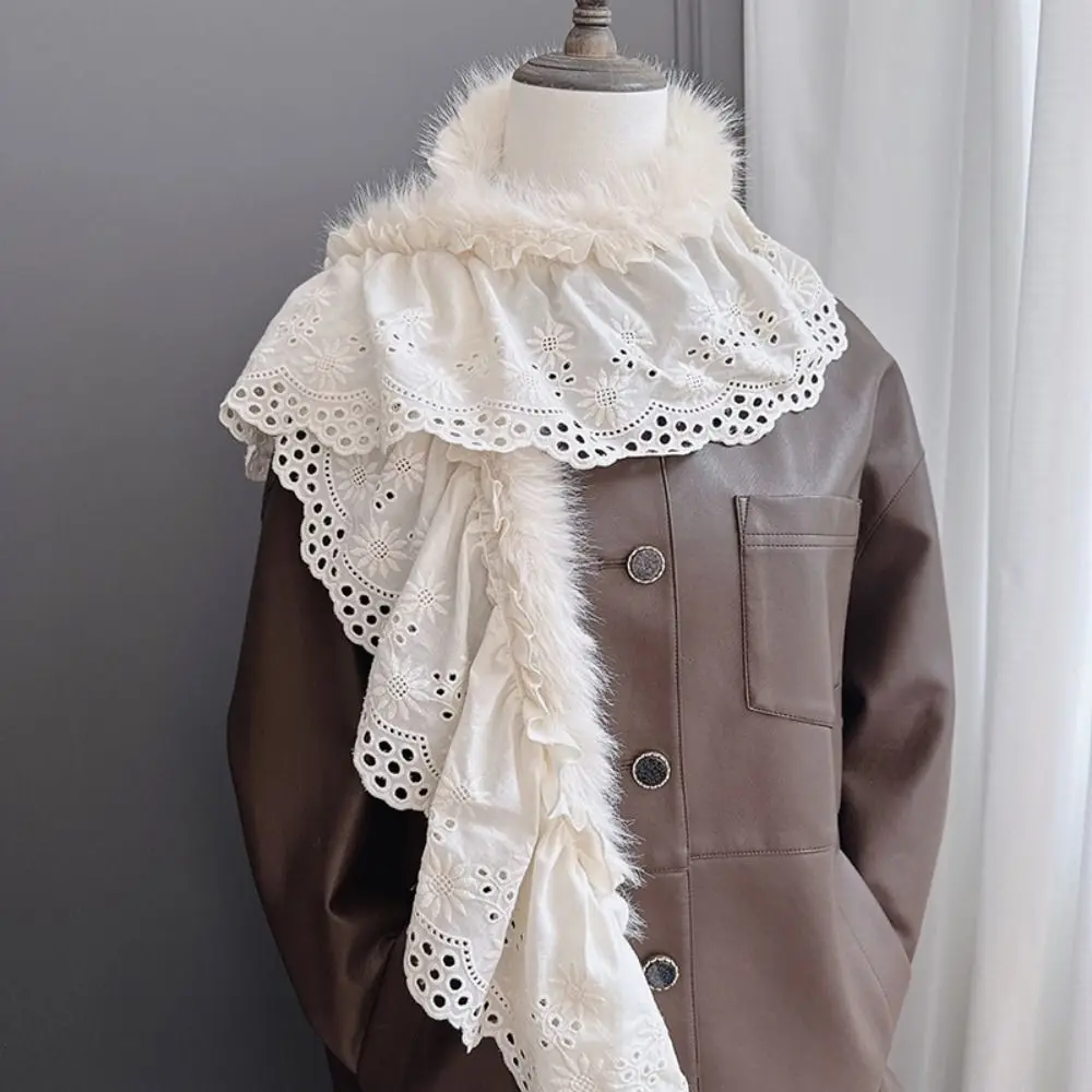 

Retro Y2k Lace Scarf Thicken Warm Shawl Solid Color Spicy Girl Winter Scarves Girl