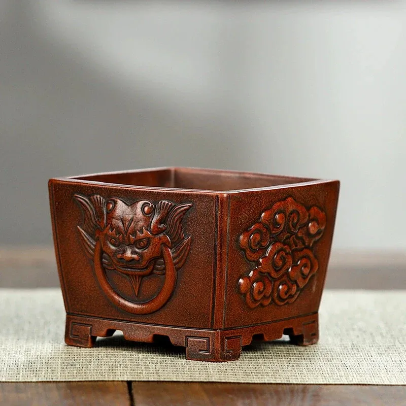 

Purple Send Bonsai Pot Tradition China Carved Succulents Garden Decoration
