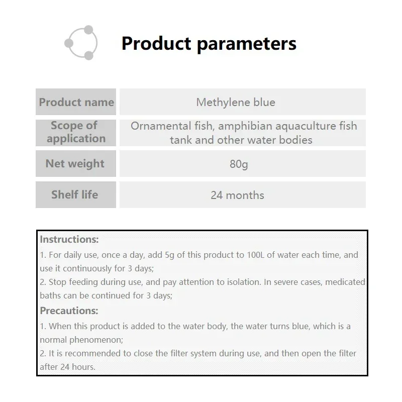 Methylene Blue Ornamental Fish for Aquarium Removal of White Spots and Fish Disease Medicine Koi Goldfish Betta Blood Parrot