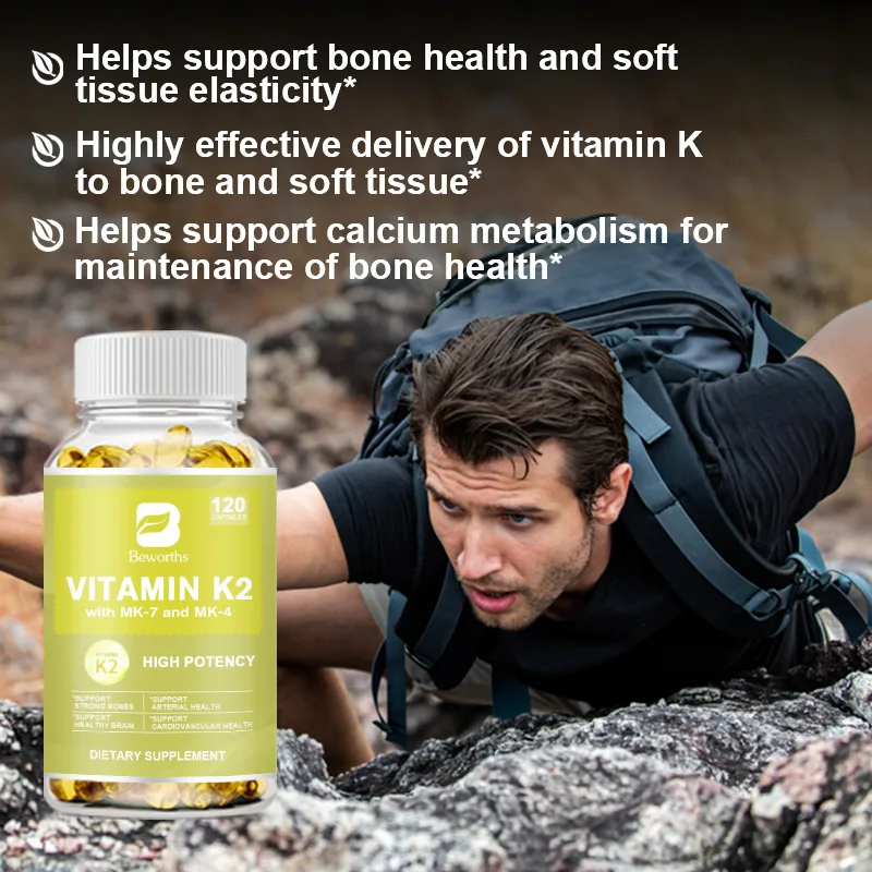 BEWORTHS Vitamin K Capsule Contains Both MK4 & MK7 Bone Health & Calcium Metabolism Help Heart&Cardiovascular Health Vitamin K2