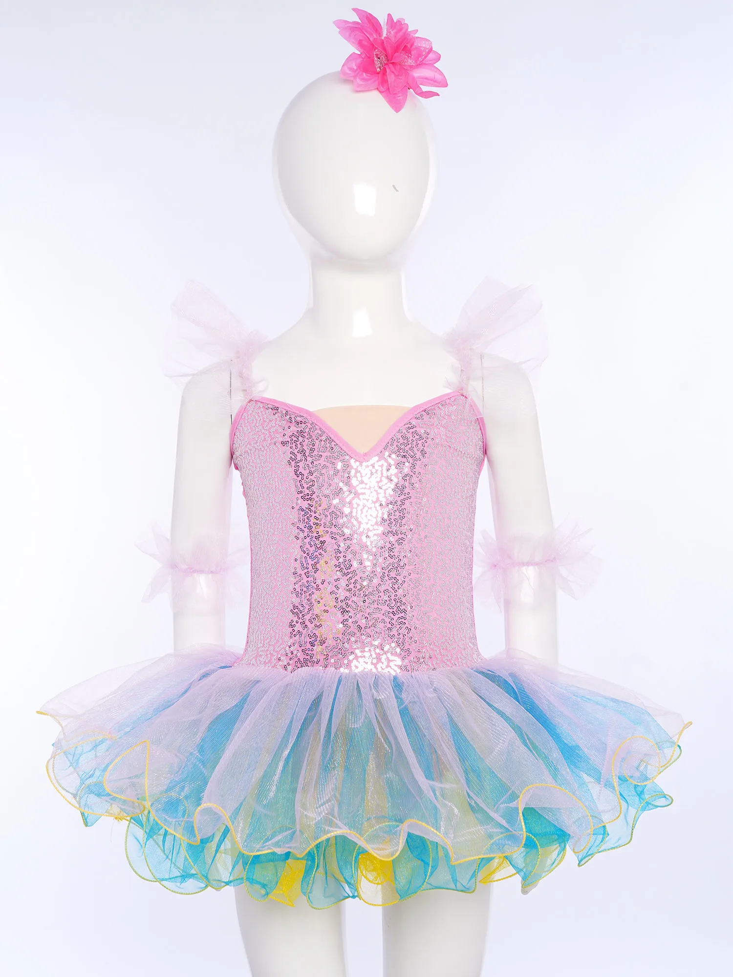

Tutu Party Ballet Dance Dress Girls Princess Dance Performance Costume Outfit Sleeveless Sequins Bodice Layered Tulle Dancewear
