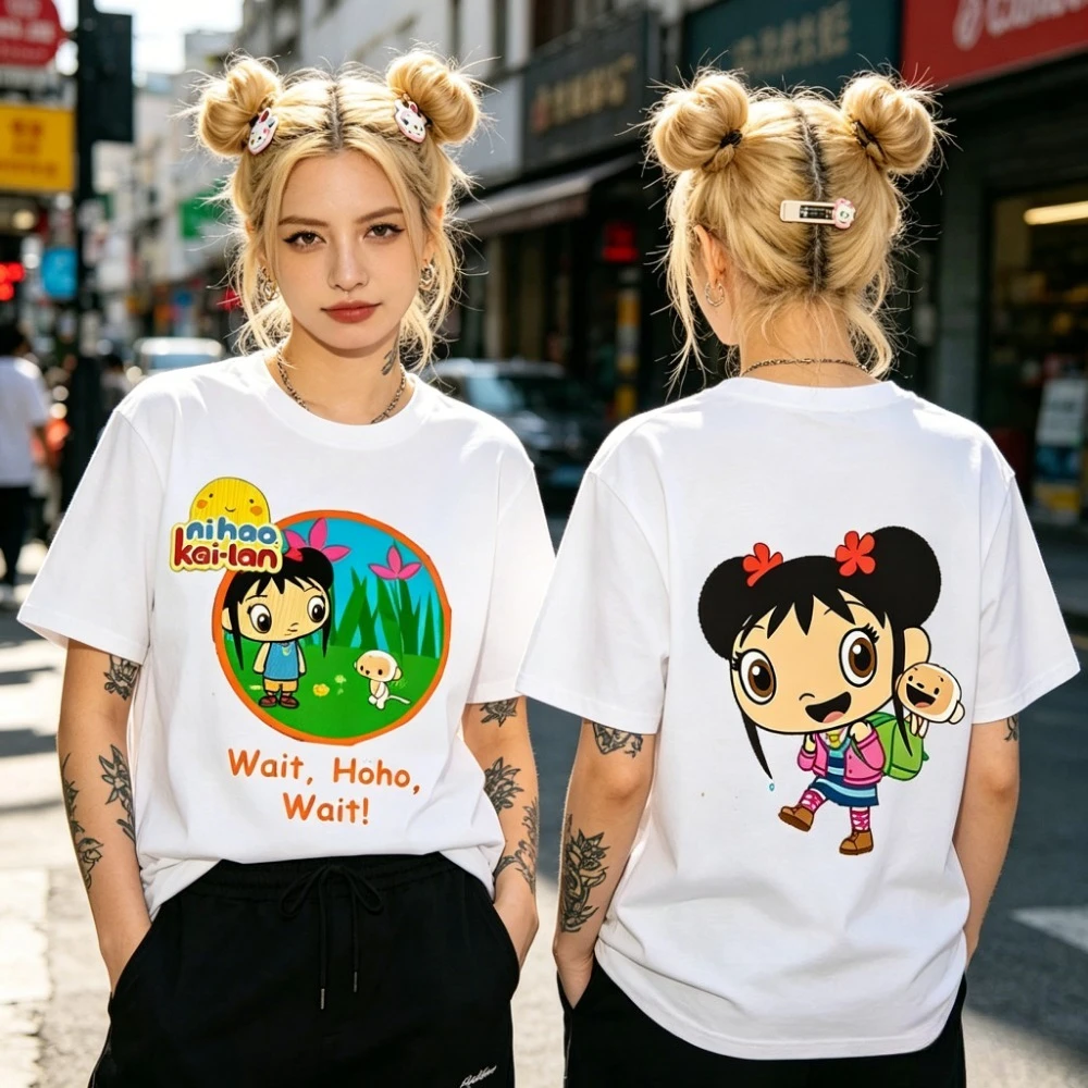 

Ni Hao Kai-lan Unisex Tee Women Short Sleeve Summer Casual Harajuku Top Parent-child Gathering Tops Aesthetic T Shirt