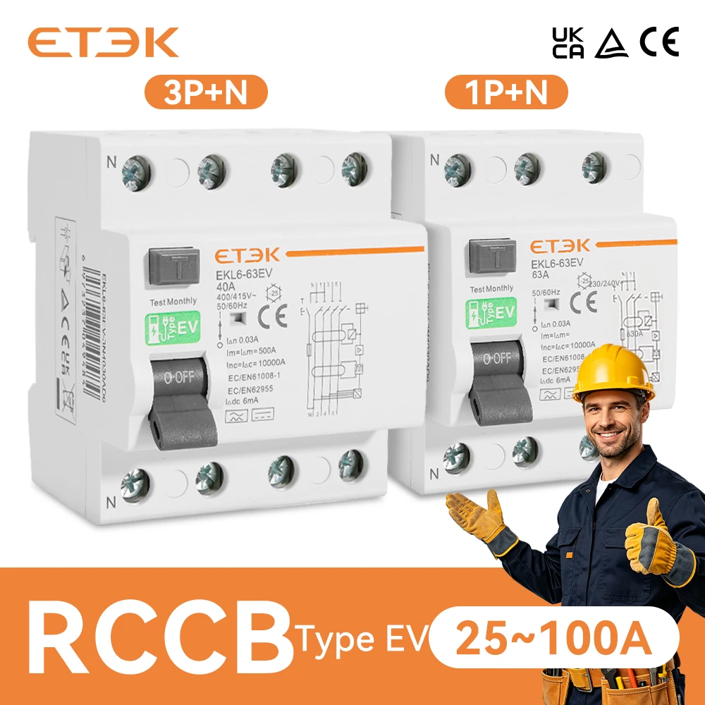 etek-tipo-a-dc6ma-ev-rccb-1-pn-3-pn-disyuntor-para-cargador-de-vehiculos-electricos-hasta-63a-ekl6-63ev
