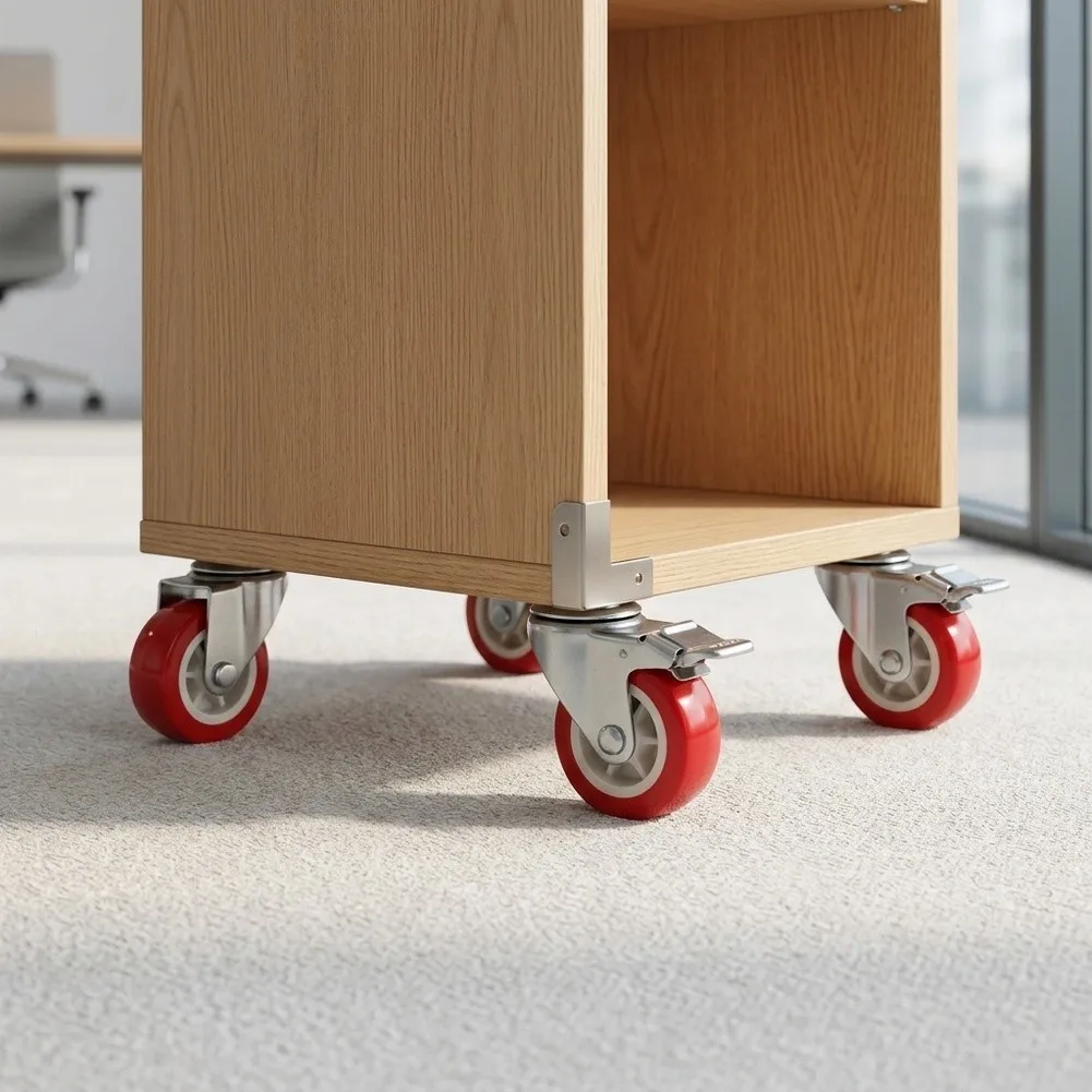 25mm Silent Multi-directional Wheels With Brake PVC Industrial Castor Wheel Furniture Wheels Caster Replacement Roller Red