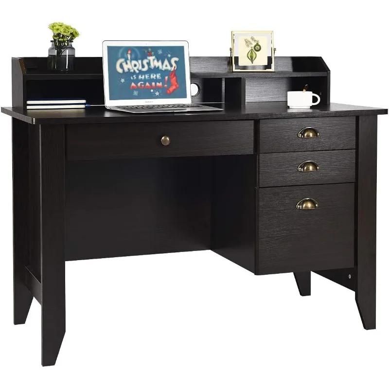 

Computer Desk with Drawers and Hutch, for Bedroom Small Spaces Furniture with Storage Shelves, Espresso Brown