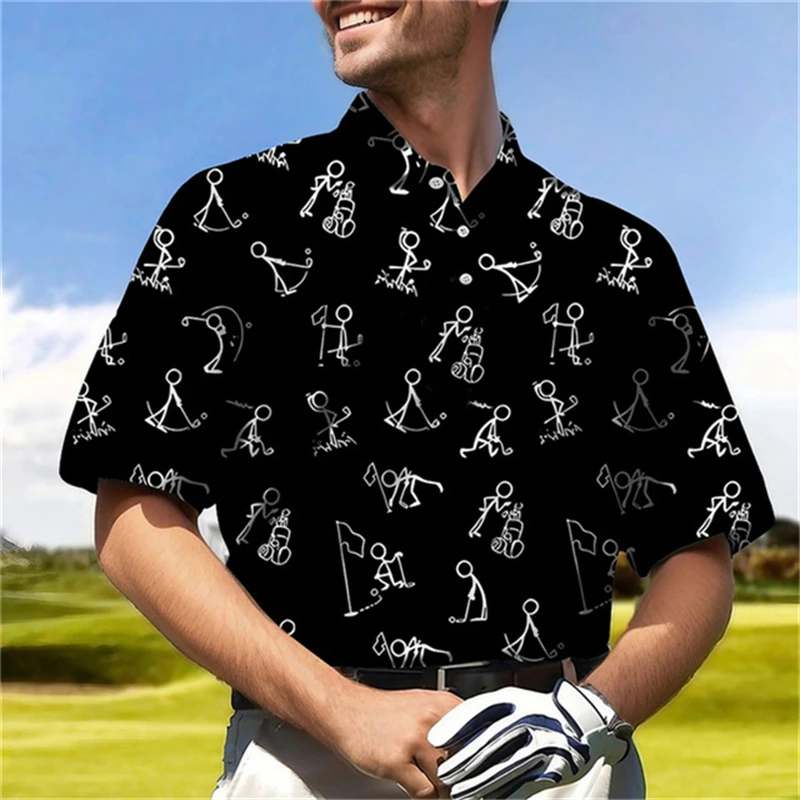 Fun 3D Printing Golf Men Shirt Fashion Casual Sports Polo Shirt Summer Breathable and Comfortable Short Sleeve Polo Neck T-shirt