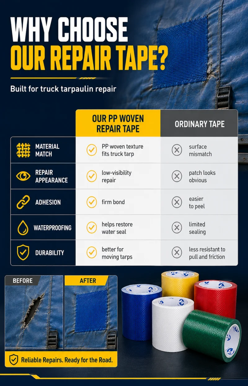 LKW-Planenreparaturband, wasserdicht, stark klebend, Reparaturrolle für PVC-, PE-Planen, Zeltabdeckungen, Taschen, Leckreparatur, Outdoor – Detail 3