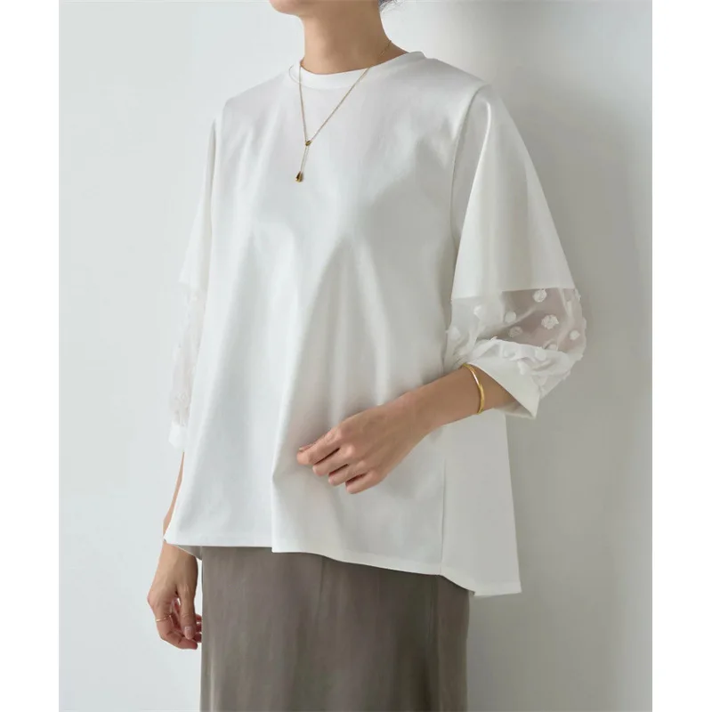 

KUSAHIKI Causal Short Sleeved Chiffon Top Base Layer Patchwork Fake Two-piece Blusas De Mujer