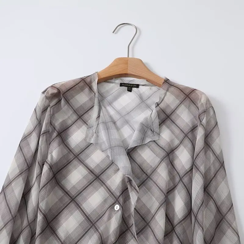 Printemps 2025 Plaids léger semi-transparent pour femmes avec Sves effilochées Long Sve Coupe ample Polyvalent Sle 0528...