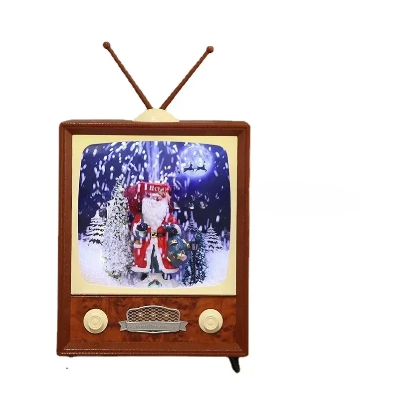 Retro TV Music Box Playing Christmas Songs Snowball Decorations Gift Retro TV Christmas