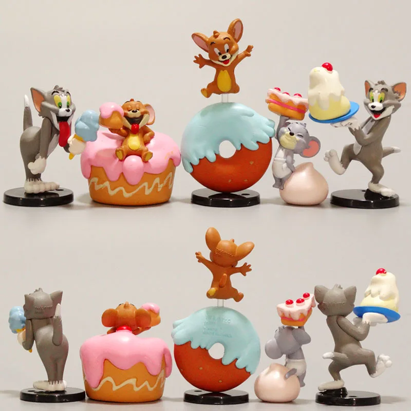 5pcs/a Set Cartoon Tom and Jerry Miniature Action Figures Tom and Jerry Kids Show Doll Car Ornaments Desktop Ornament Hot Toys