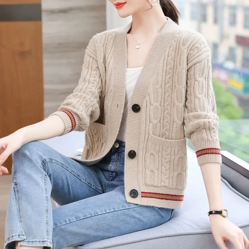 Spring Autumn Short Cardigan Sweater Jacket Women 2024 New Loose Pure Colour Knitwear Coat Fashion Single-Breasted Top Female