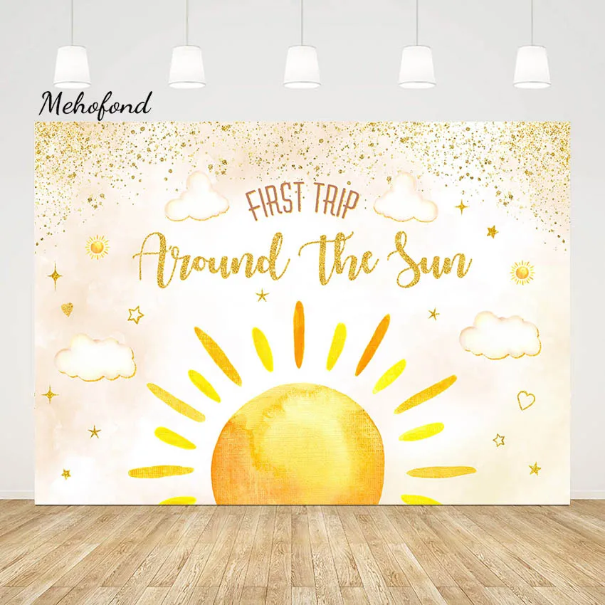 

Mehofond Baby 1st Birthday Backdrop Boho Sunshine for First Trip Around the Sun Photography Background Glitter Studio Photozone