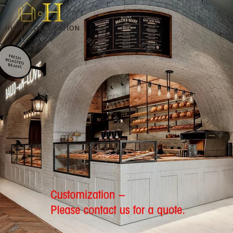 custom.Bakery Shop Design Glass Bread Display Cabinet Custom High Quality Plywood Bakery Display Counter Bakery Display Show