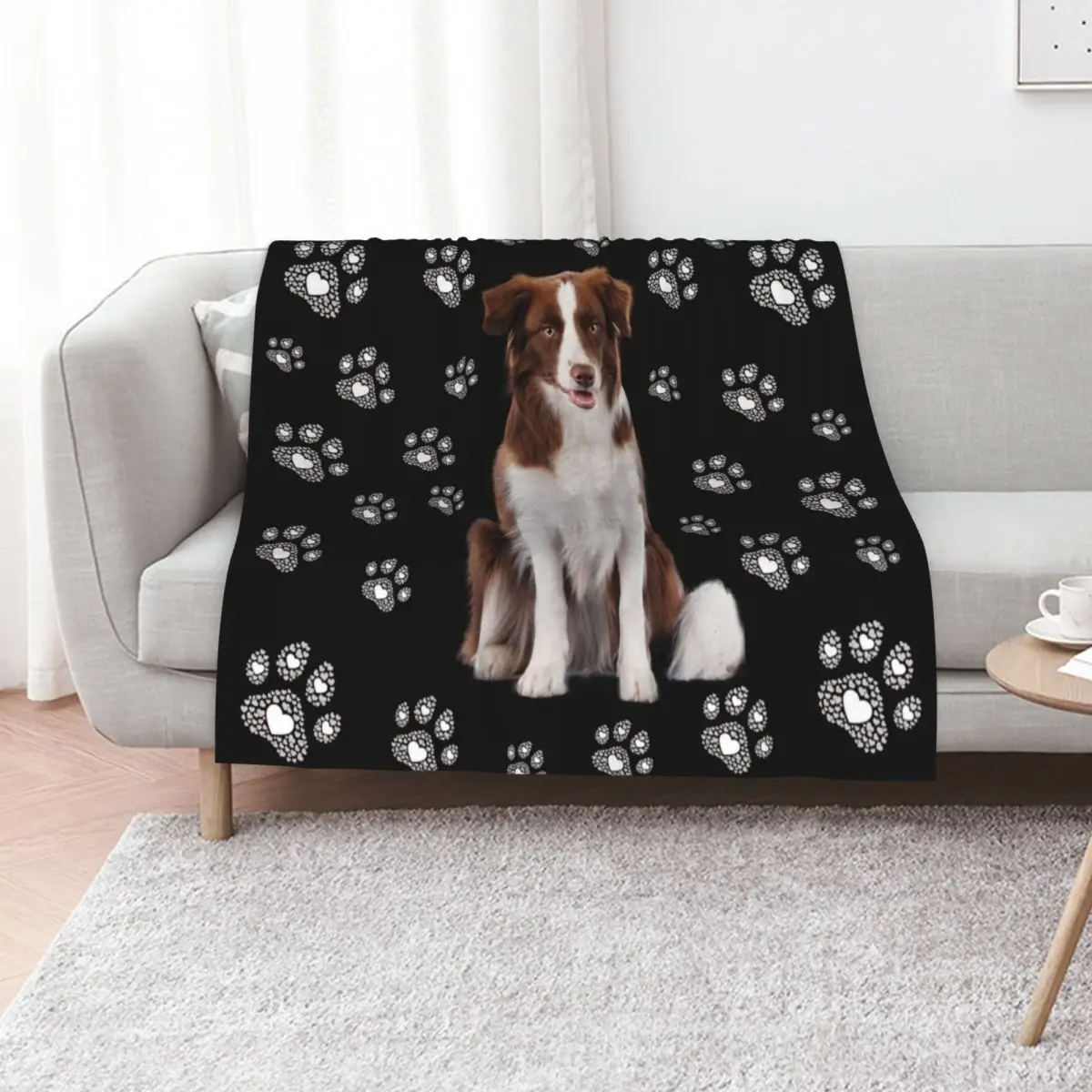 

Brown white border collie, dog with paws, paws, mask Throw Blanket for winter halloween anime Beautifuls Blankets
