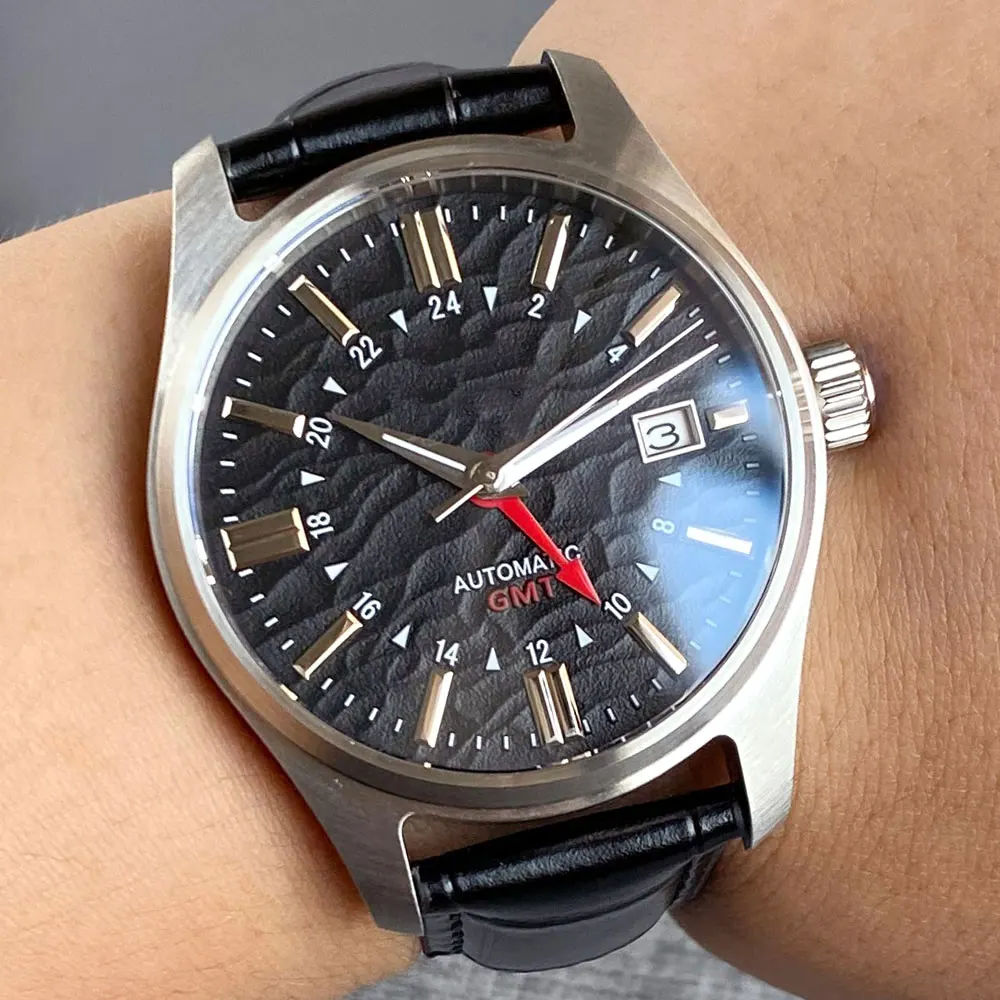 Tandorio 39mm Black Premium Fashion Dive Field Series Pilot Mechanical Watches for Men 20atm Polish Bezel NH34A Moving Red GMT