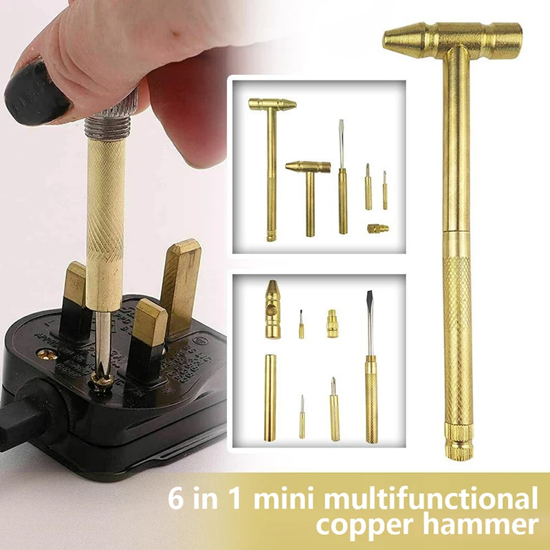 

Mini Hammer Brass Hammer With Screwdriver Hand Tools Multifunction 6 In 1 Jewelers Hammer Copper Hammer For Repair Mobile Phones