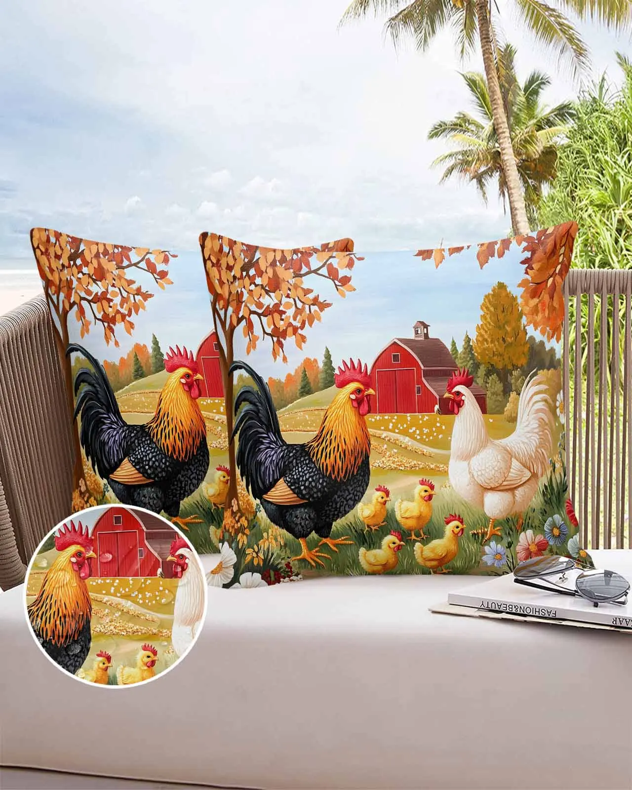 

Фермерский винтажный цыпленок-петух, 2/4 шт., всесезонный гладкий водонепроницаемый чехол для улицы, защитная наволочка