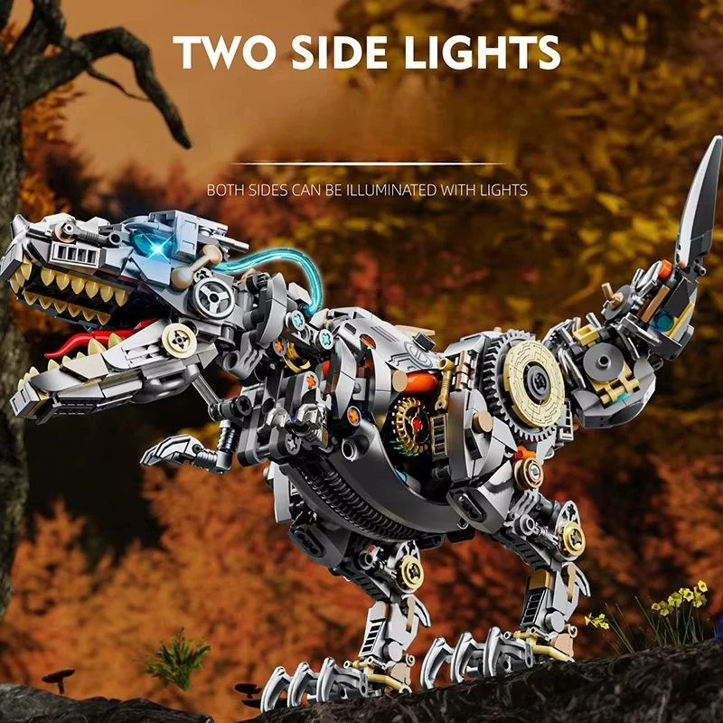

Hot selling mechanical Tyrannosaurus rex building blocks 1200+pcs+lamp tubes difficult to assemble toy for boys New Year's gift