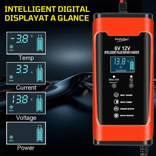 Imagen 2 del producto Cargador de batería de coche 6V 12V 6A Universal inteligente ciclo de carga rápida GEL cargador de plomo-ácido Auto motocicleta reparación de pulso pantalla LCD