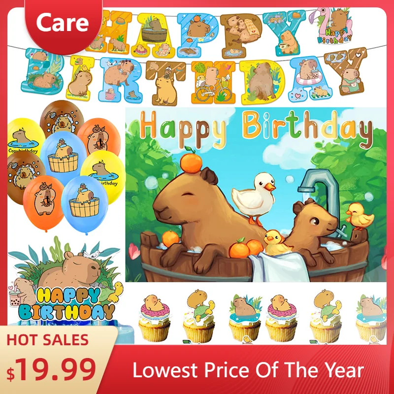 

Cartoon Cute Capybara Theme Birthday Party Decoration Supplie Cake Decoration Banner Numbers Balloon Background Baby Shower Gift