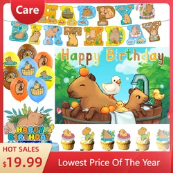 Cartoon Cute Capybara Theme Birthday Party Decoration Supplie Cake Decoration Banner Numbers Balloon Background Baby Shower Gift