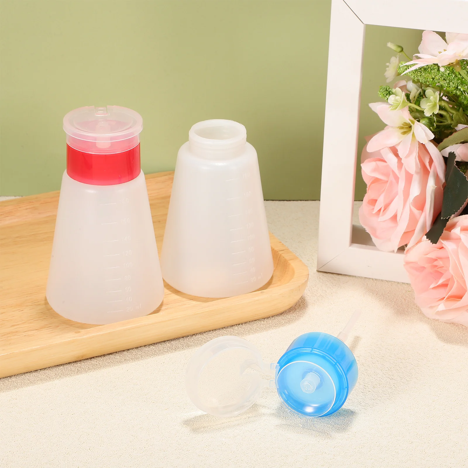 2Pcs Push Down Pump Bottles Nail Polish Remover Dispensers Leakproof Reusable Liquid Bottles Makeup Remover Cleaning Travel