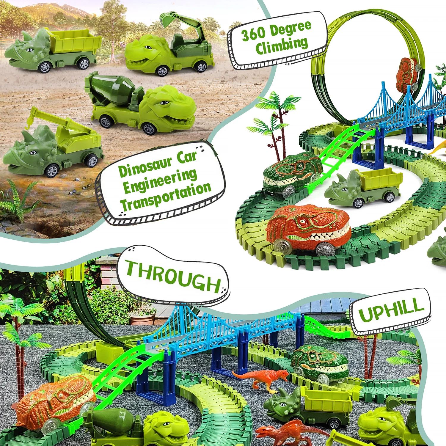 Dinosaur Magic Climbing Track Toys Train-Flexible Track Playset Dinosaurs Engineering Toys Race Car for Old boy Girls