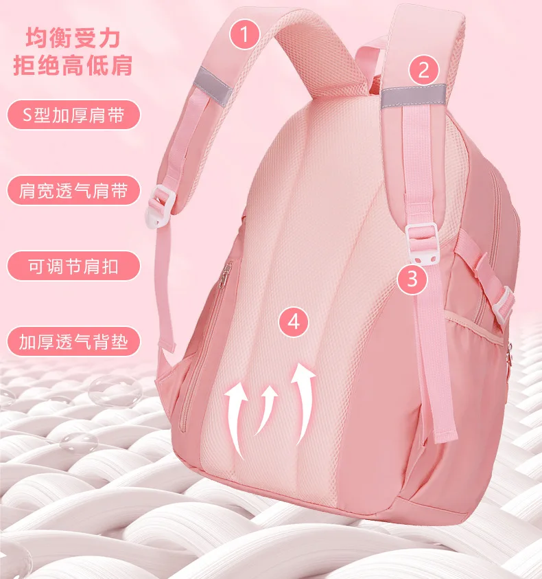3-piece Set Free Pendant New Middle High School Student Schoolbag Girl Grade Large-capacity Burden-reducing Children's Backpack