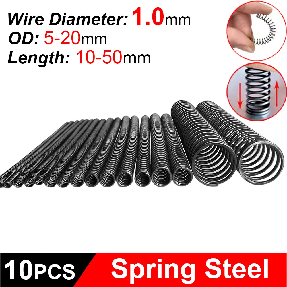 10Pcs/Lot WD 1.0mm High-quality Spring Steel Compression Springs OD 5/6/7/8/9/10-20mm Small Spring Hardware Accessories