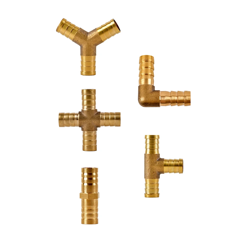 Brass Splicer Pipe Fitting Water Gas Air Joint Straight Tee Cross Elbow Type Hose Barb Tail 6 8 10 12mm Connector Copper Adapter