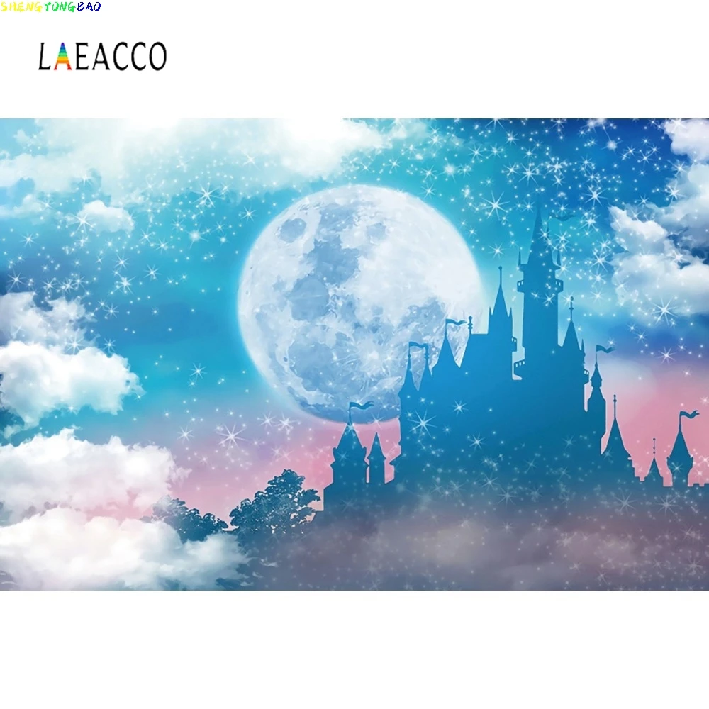 Baby Shower Backdrops Blue Sky White Clouds Moon Stars Castle Children Newborn Photography Backgrounds For Photo Studio