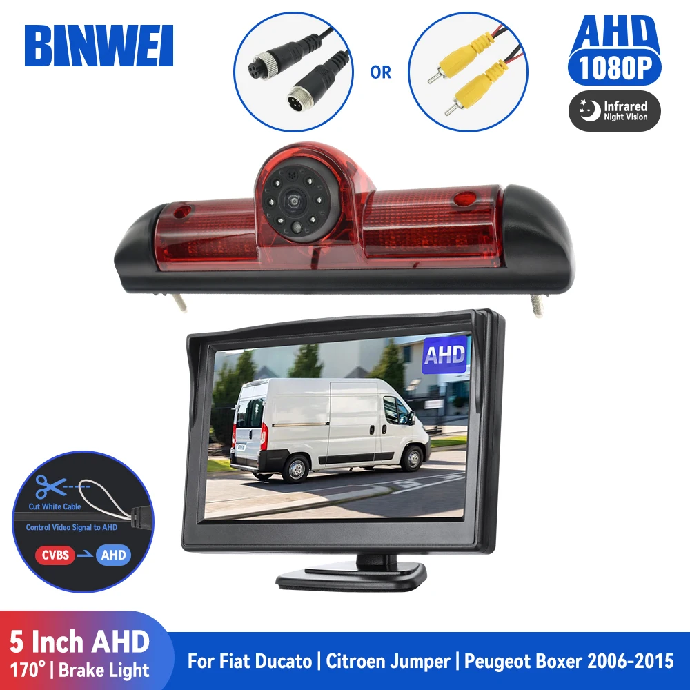 

BINWEI 5" AHD Car Monitor with 170° 1080P Brake Light Rear View Camera for Fiat Ducato | Citroen Jumper| Peugeot Boxer 2006-2015