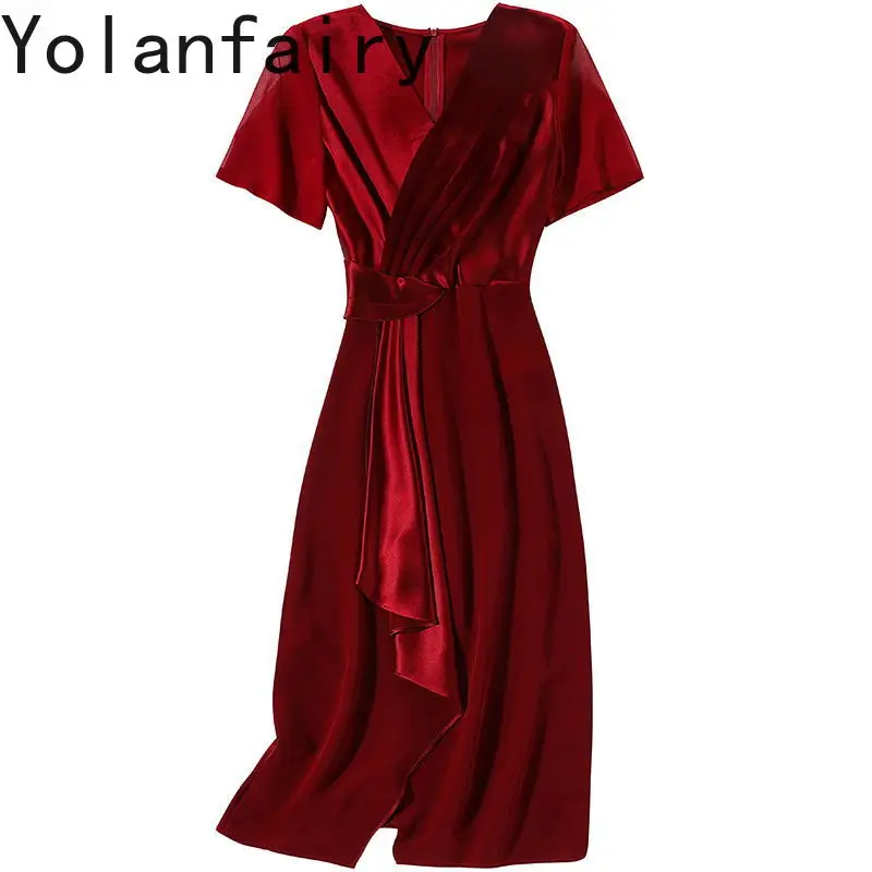 

YOLANFAIRY 74% ацетатное атласное платье, женские летние облегающие элитные платья для женщин, элегантное черное вечернее платье 2021, Vestidos