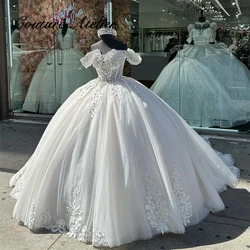 Alluring White 15 Year Old Quinceanera Dresses Beaded Crystal Appliques Princess Ball Gown Birthday Party Dress Customized