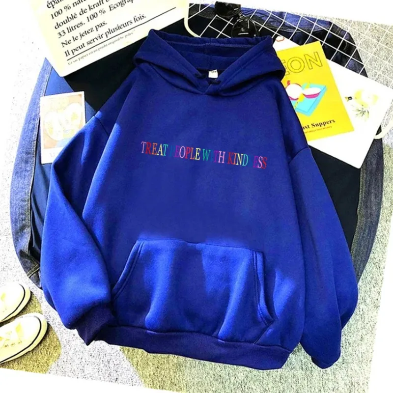 TREAT PEOPLE WITH KINDNESS Letter Printed Cotton Y2K Women's Hoodie Fashion Hip-hop Autumn Women's Hoodie Street Clothing