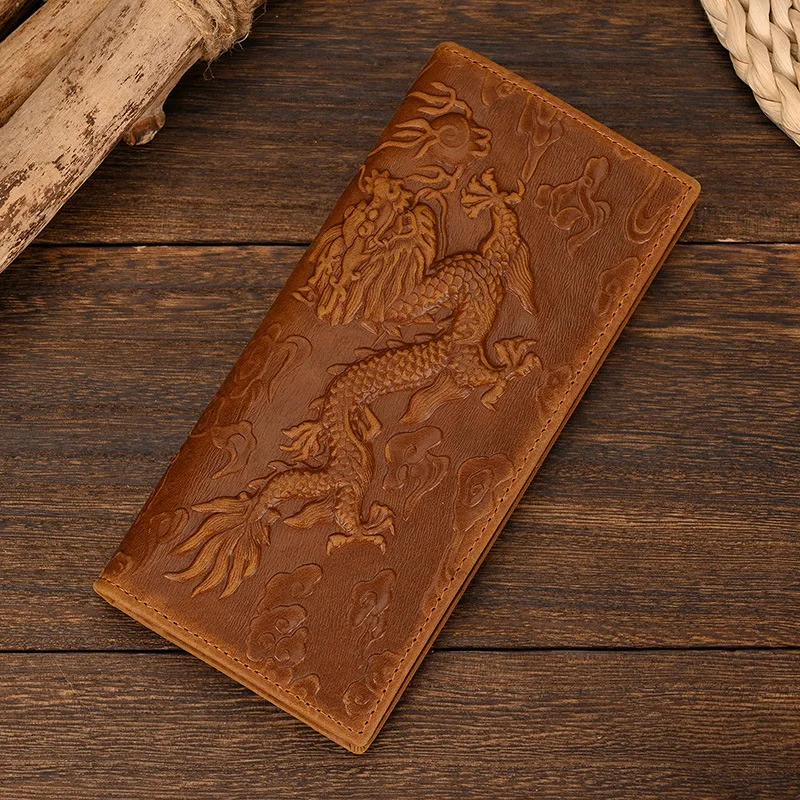 

Мужской длинный кошелек, трехмерный узор дракона с тиснением из натуральной кожи, многослотовый, многофункциональный кошелек большой вместимости.