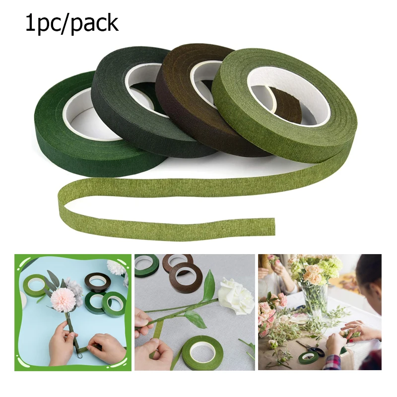 LMDZ 30 Yard 12mm Self-adhesive Bouquet Floral Stem Tape Artificial Flower Stem Wrap Floral Green Tapes DIY Flower Supplies