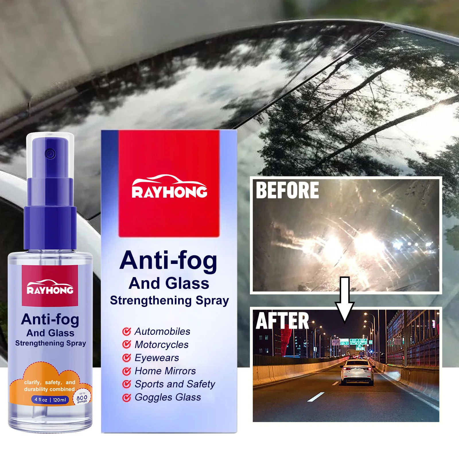 Glass Anti Fog Spray Auto Windshield Antifog Coating Agent Long-Lasting Cleaner Waterproof Rainproof Car Mirror Defogging Liquid