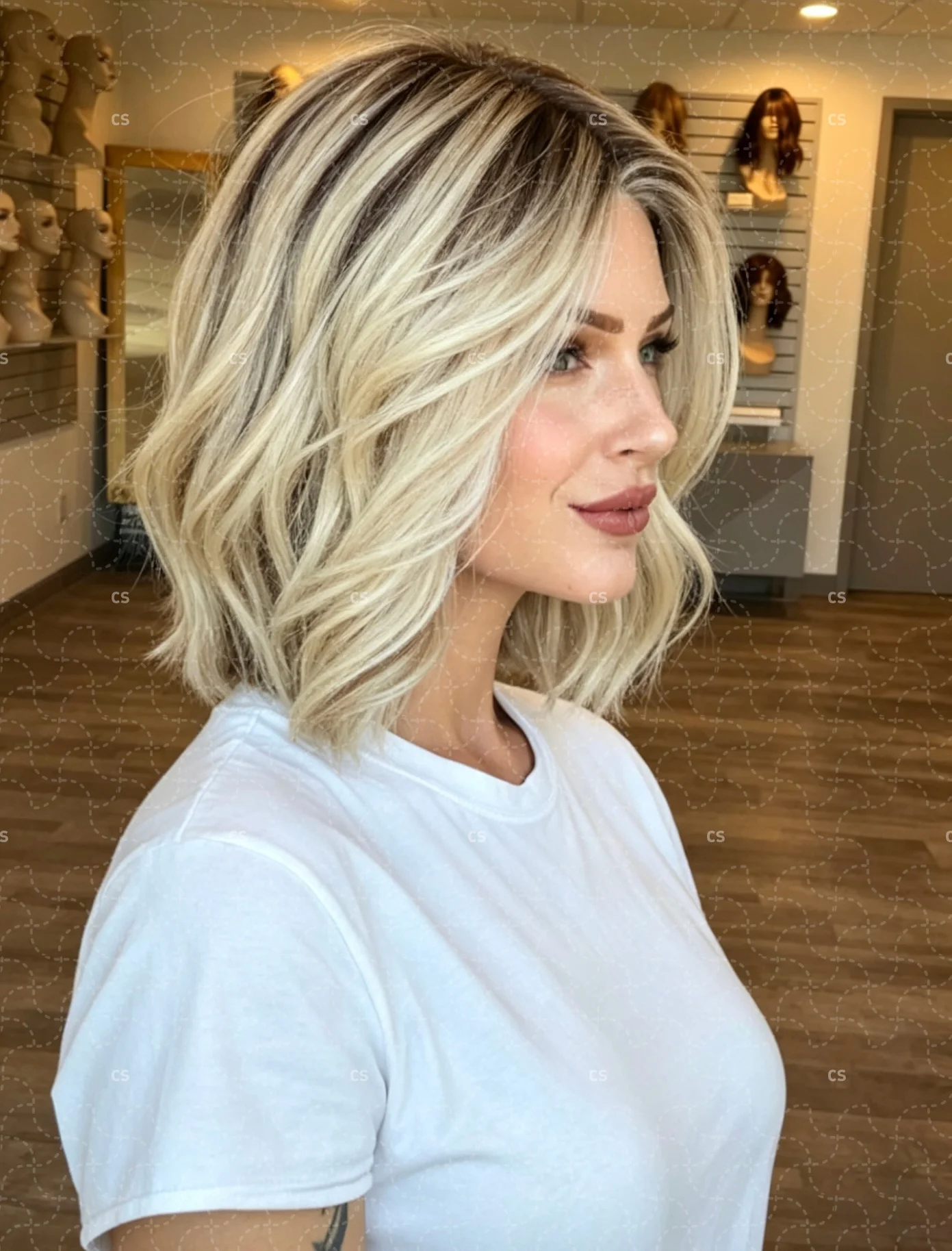 Short 14 inch business style soft big waves, pre combed baby hair, natural 100% human hair appearance, dark brown gradient high