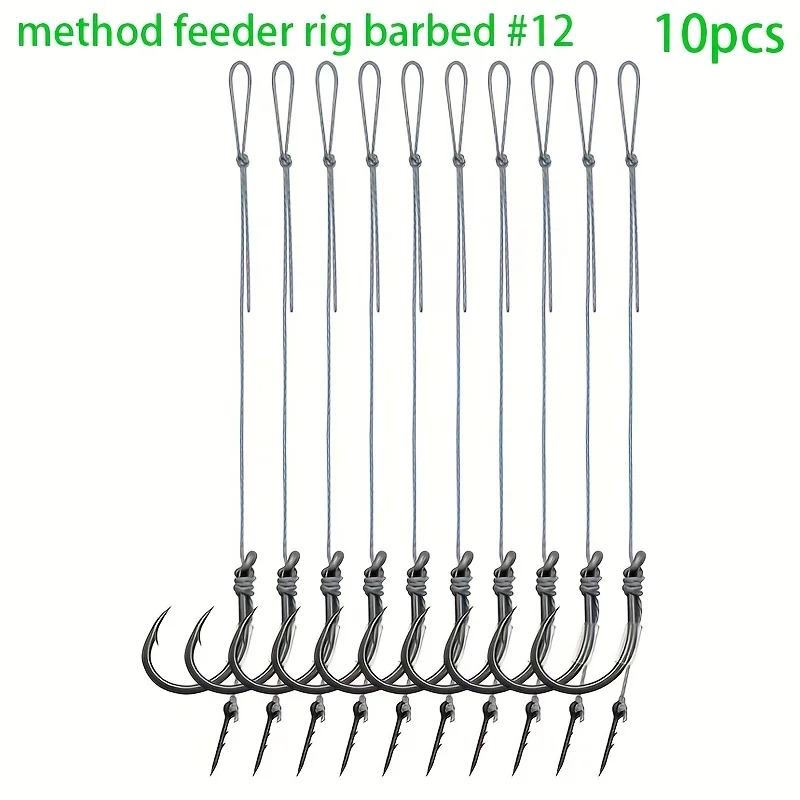 10/20 stuks Method Feeder Rigs met prikkeldraad en 8 gevlochten lijnen, zeer sterke vishaak met prikkeldraad maat 6 8 10 12 14, Feeder Fishing