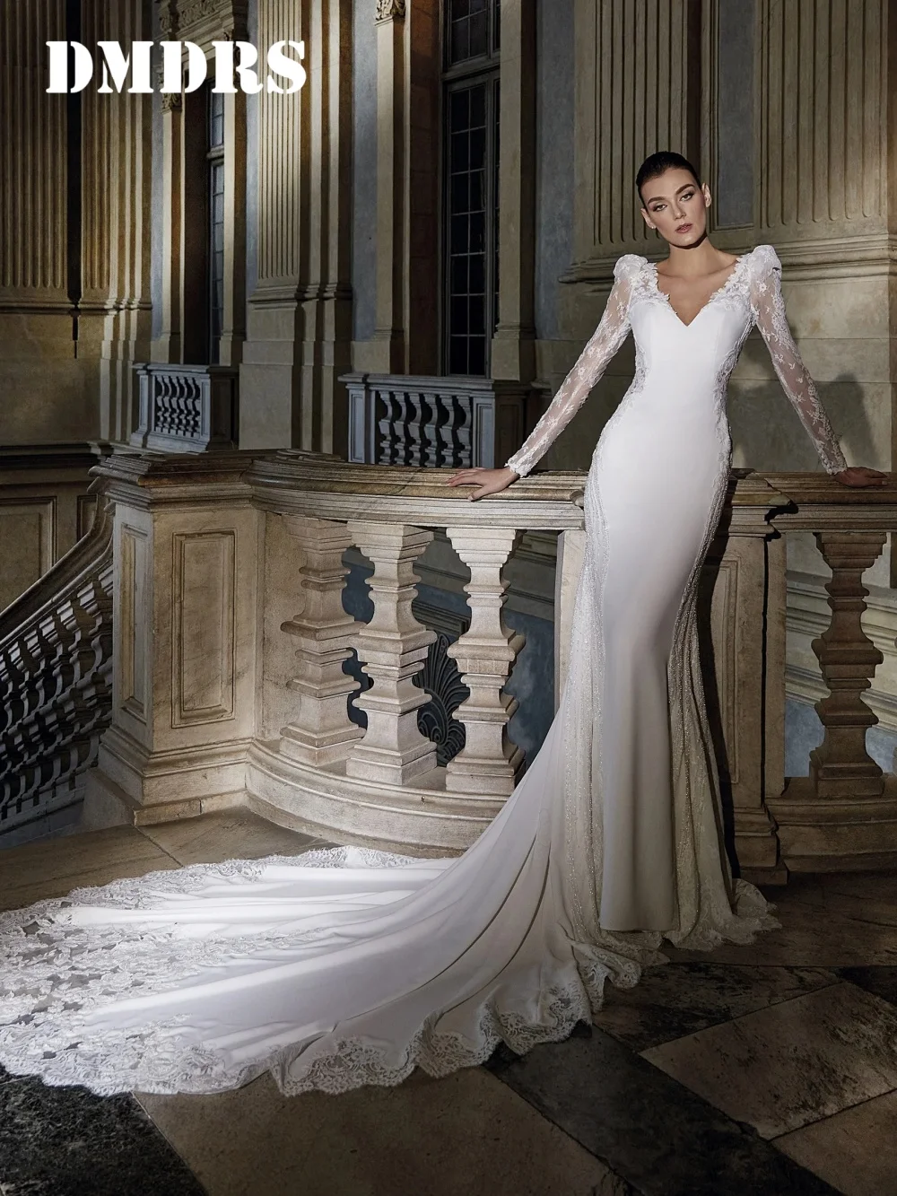 

Sexy V-Neck Wedding Dresses Charming Long-Sleeved Lace Bridal Gowns Elegant Mermaid Floor-Length Wedding Gowns Vestidos De Novia