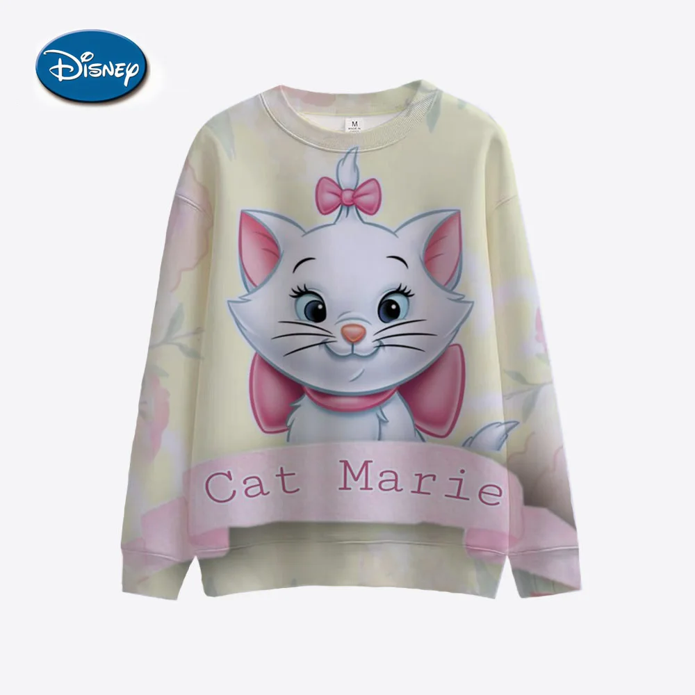 Disney Mary Cat Cartoon Cute Anime Printed Spring Women\'s Round Neck Hoodie Spring/Autumn Couple Top