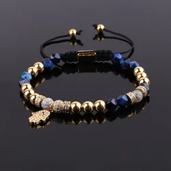 New Luxury Natural Stone CZ Pave Hand Charm Faceted Gemstone Beads Friendship Adjustable Bracelet For Women Jewelry Gift