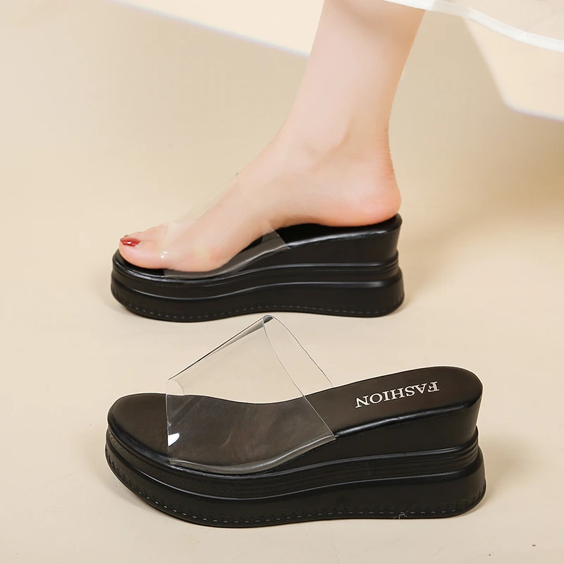 High-end Transparent Wedge Flip Flops 2026 Summer New Slim-fit Versatile Platform Sandals view 4