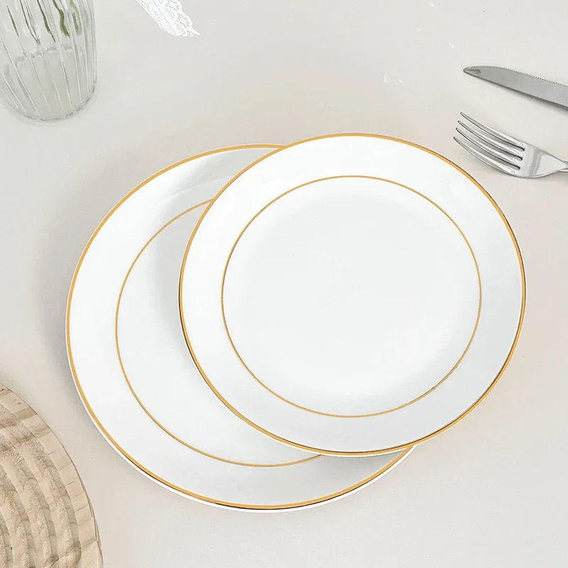 Luxury Bone China Dinning Plate Set Nordic Simple Pure White Porcelain Plate for Dessert Steak Snack Cake Banquet Tableware Gift