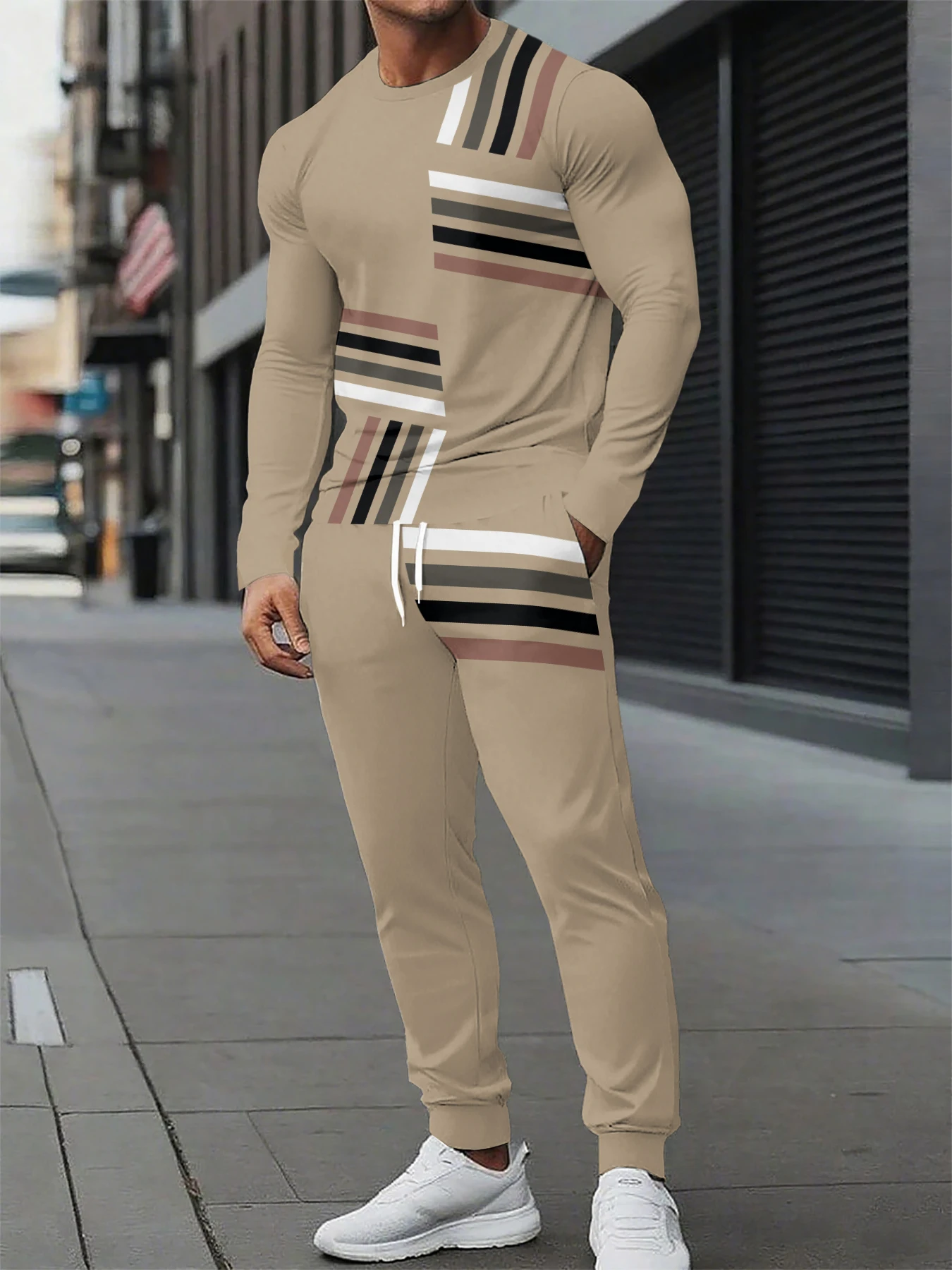 

Mens Casual Trendy Tracksuit - Long Sleeve Pants Crewneck for Jogging Cross-Border