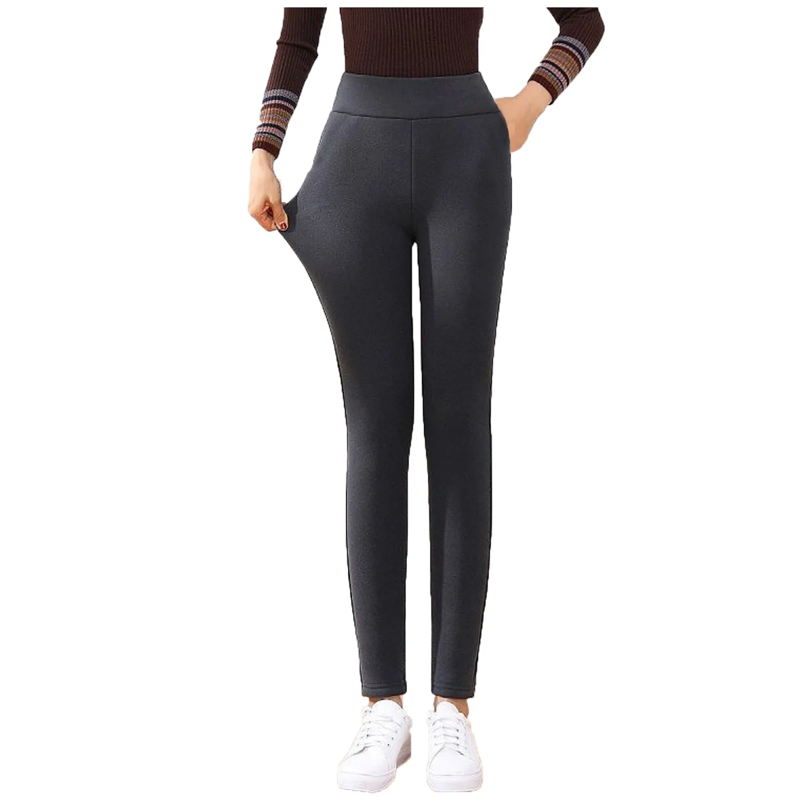 Velluto a vita alta Mantieni pantaloni caldi Collant termici elasticizzati comodi e solidi Leggings foderati in pile invernale Leggins taglie forti da donna