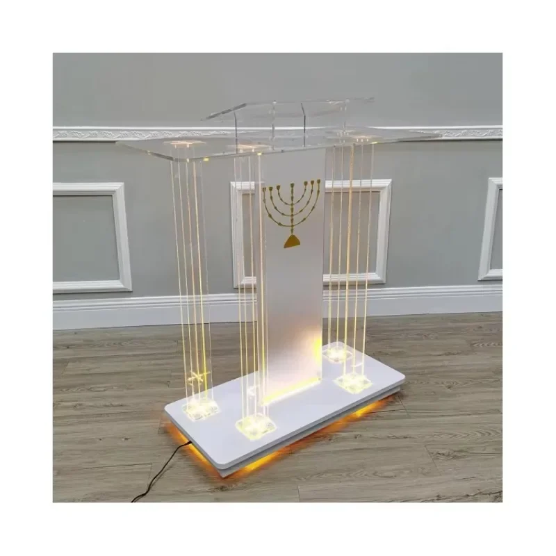 

Modern Led Light Clear Pulpit Podium Acrylic Church Acrylic Podium Stand Lectern for Restaurants, Wedding, Office and Classroom